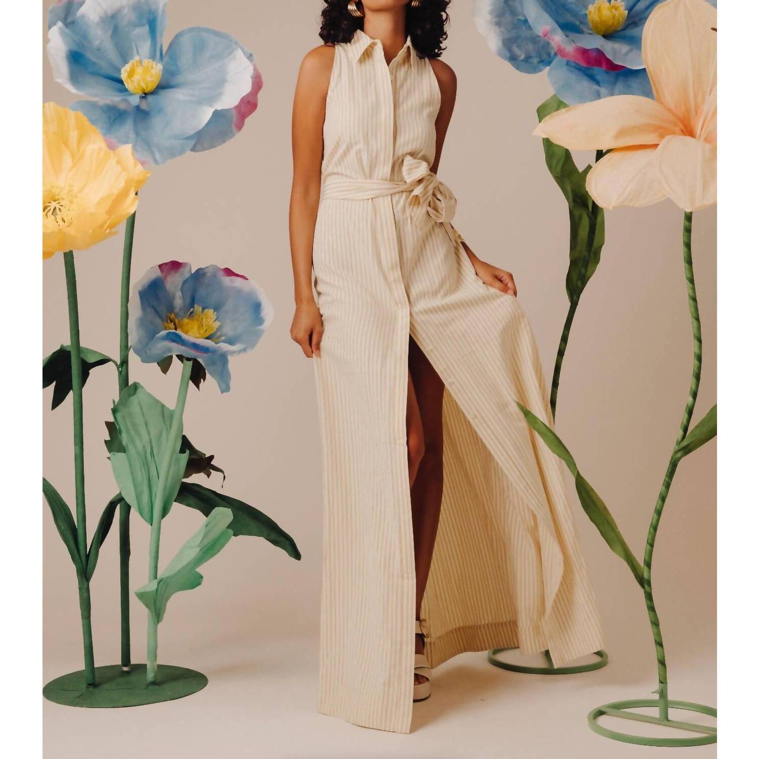 New Love The Label Arlene Midi Dress In Macadamia Seersucker